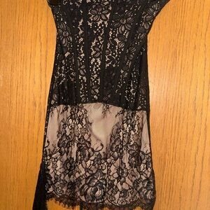 Black Lace Sheer Panel Dress